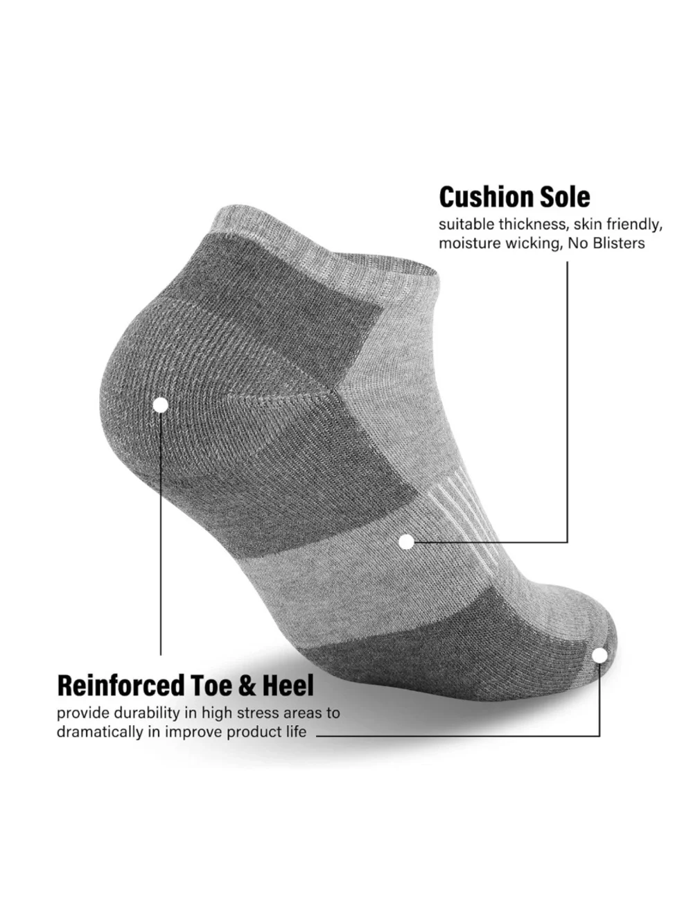 Men's Low-Cut Athletic Socks Gray (12 Pack) Shoe Size 6-11